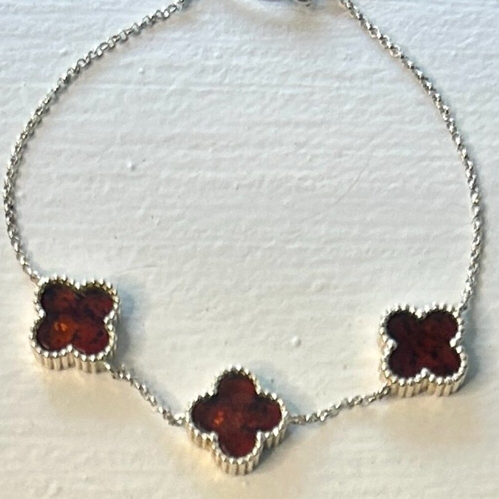 Midwest Amber 925 Sterling Silver 3 Clover Bracelet with Extender (NWT)